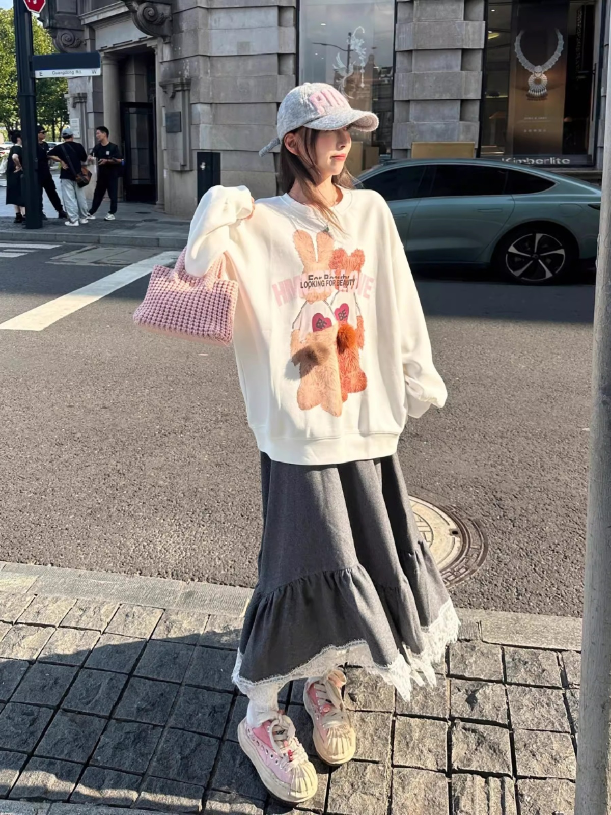 Sweatshirt Female 2025 New Arrival Best Selling Spring & Fall Rabbit Fleece-lined Fashionable Stylish White round Neck Korean Style Idle Style Loose