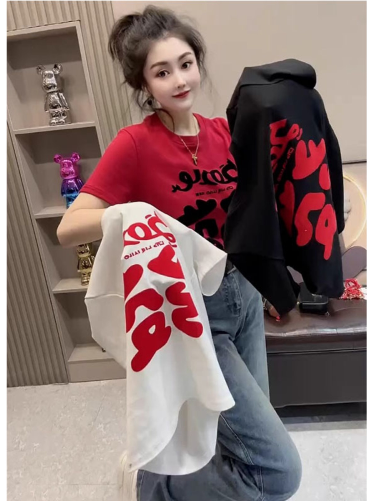 2025 Spring and Summer New Chinese Style Fortune Print National Style Pure Cotton Short-Sleeved T-shirt Women's Silm Bottoming Shirt Shoulder Tops