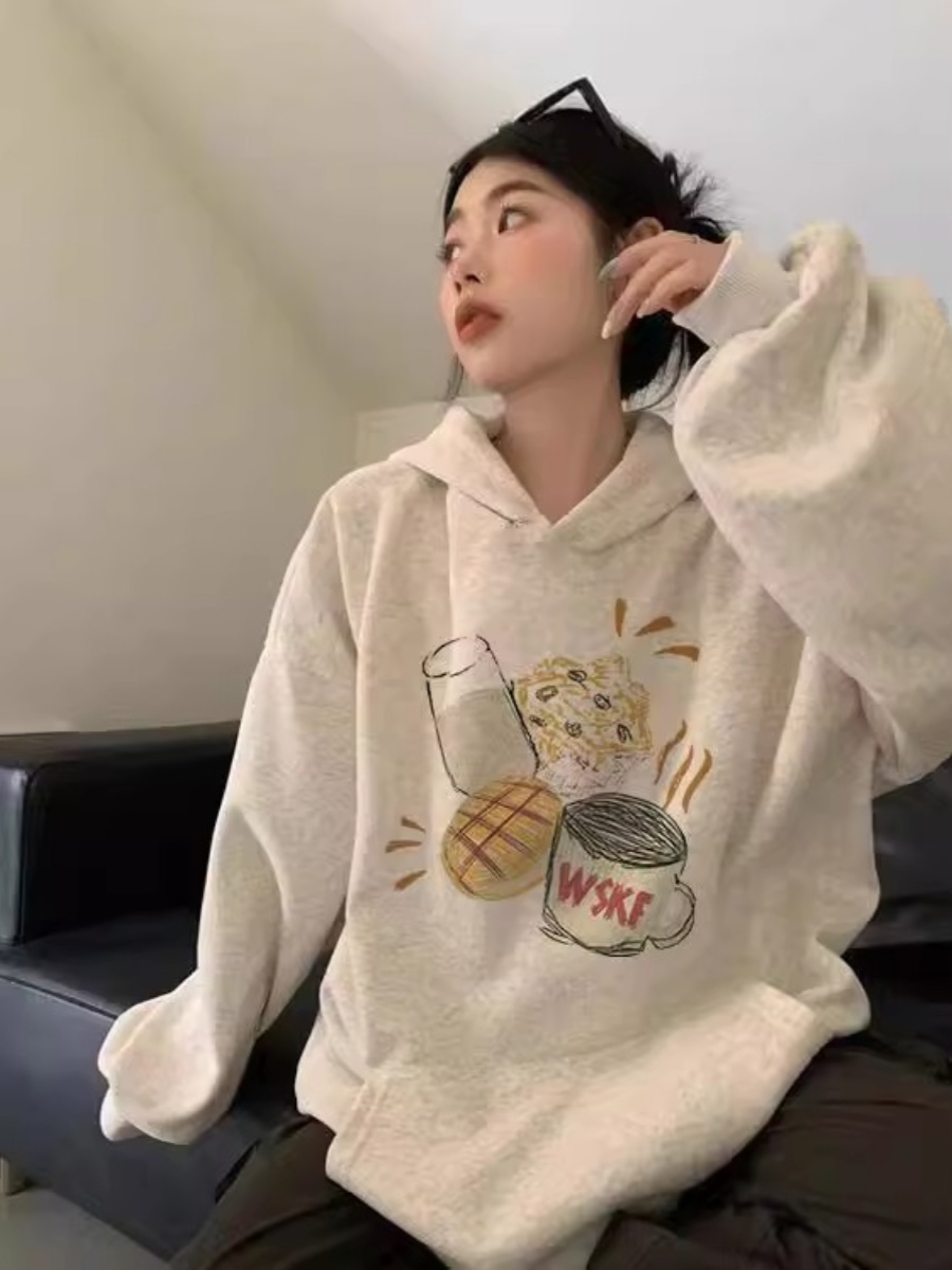Pure Cotton Silver Fox Velvet American Retro Hooded Sweatshirt Women 2025 New Arrival Spring & Fall Loose Oversize Fleece Padded Coat