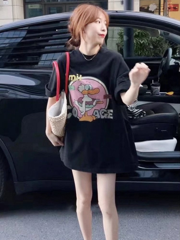 European Goods Large Short Sleeve T-Shirt Female 2025 New Arrival Best Selling Summer Loose Mid Length Long Length Tops Female Hip-Covering Western Style