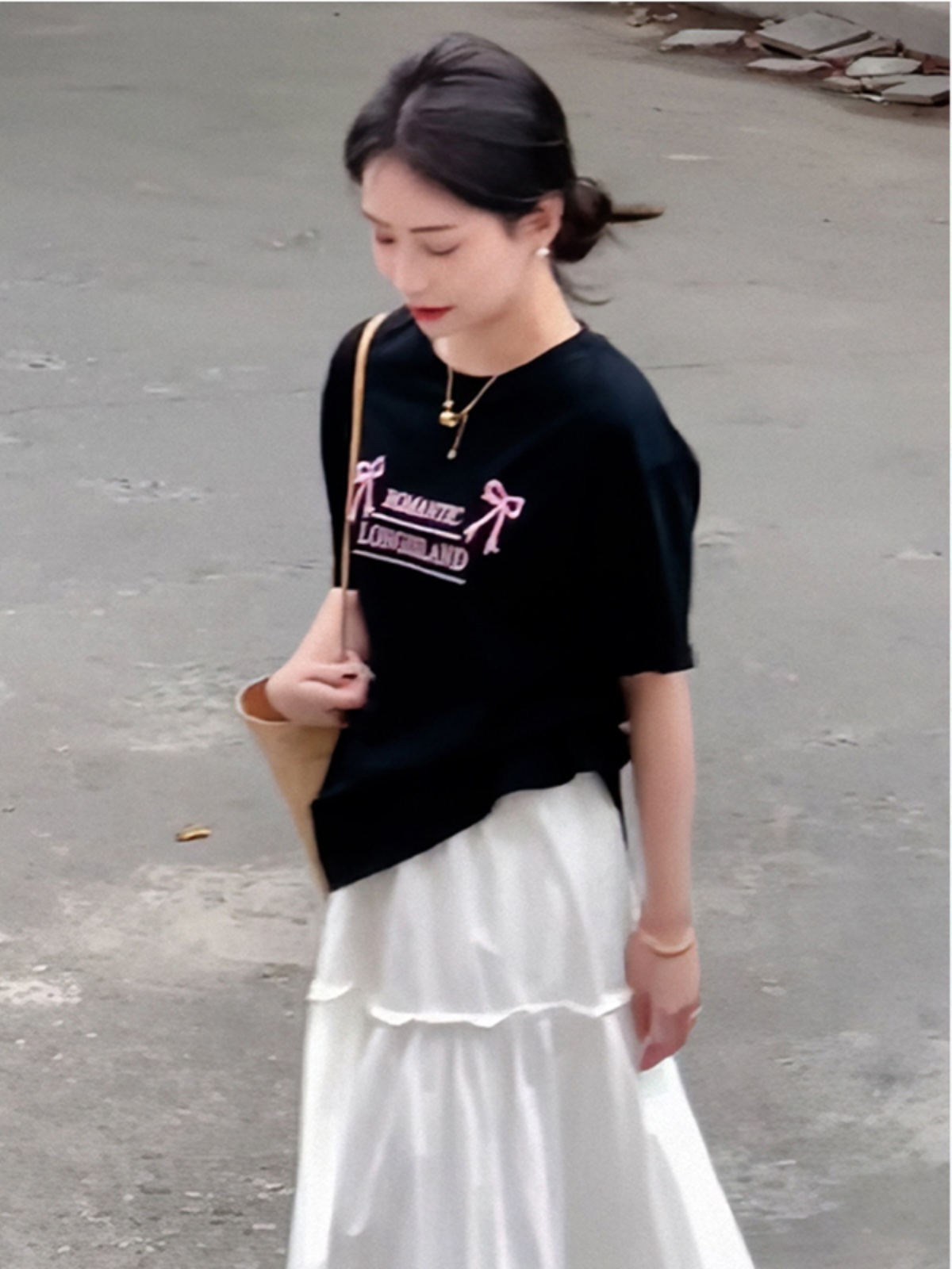 Black Short-Sleeved T-shirt Women's 2025 Summer Pure Cotton Small Loose Half-Sleeved T-shirt Shirt New Arrival Best Selling Tops
