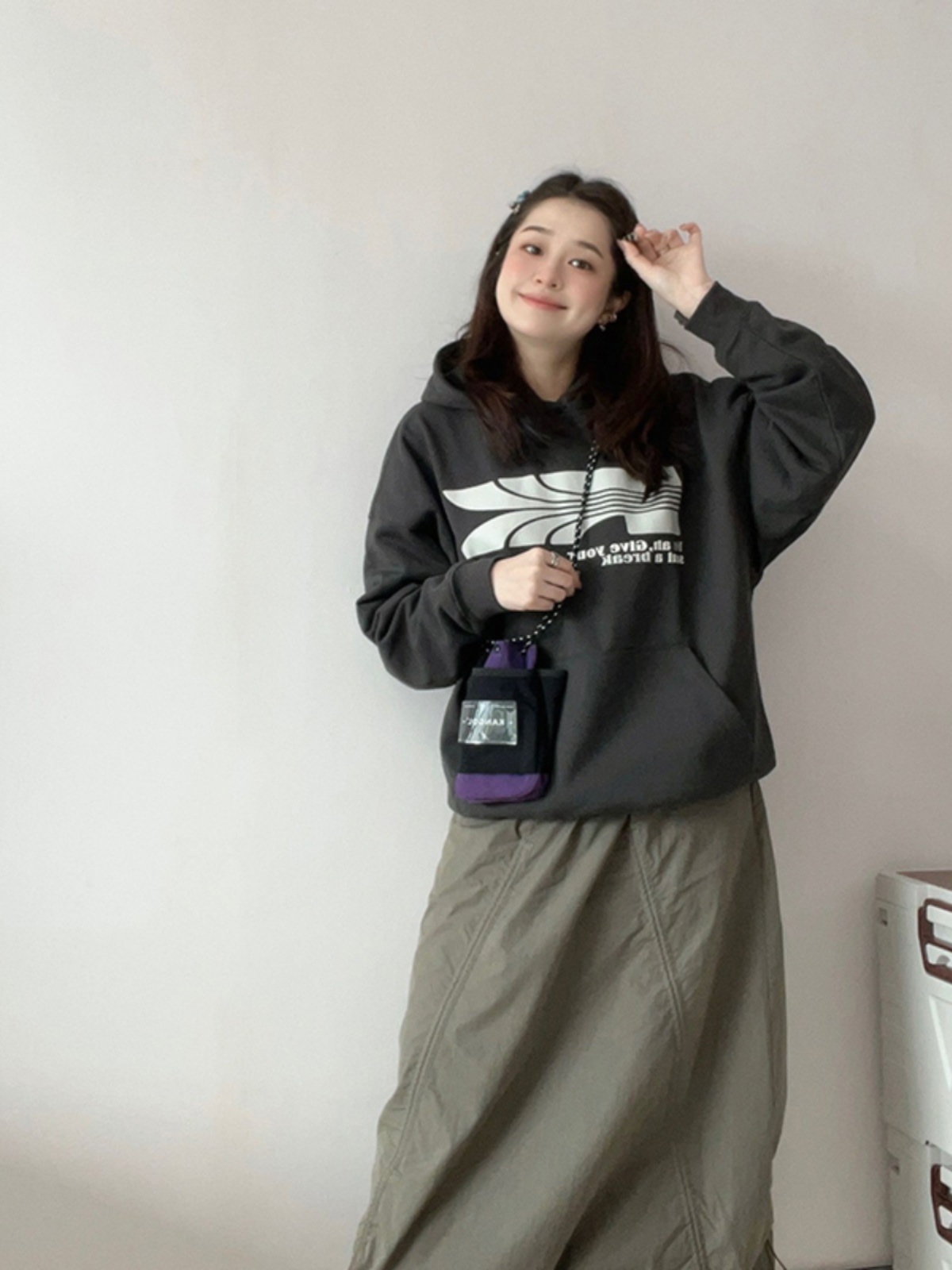 American-Style Lazy Chic Long Sleeves Sweatshirt Women's Spring and Autumn Fleece-lined Thickened Oversize Hooded Outwear Loose Tops