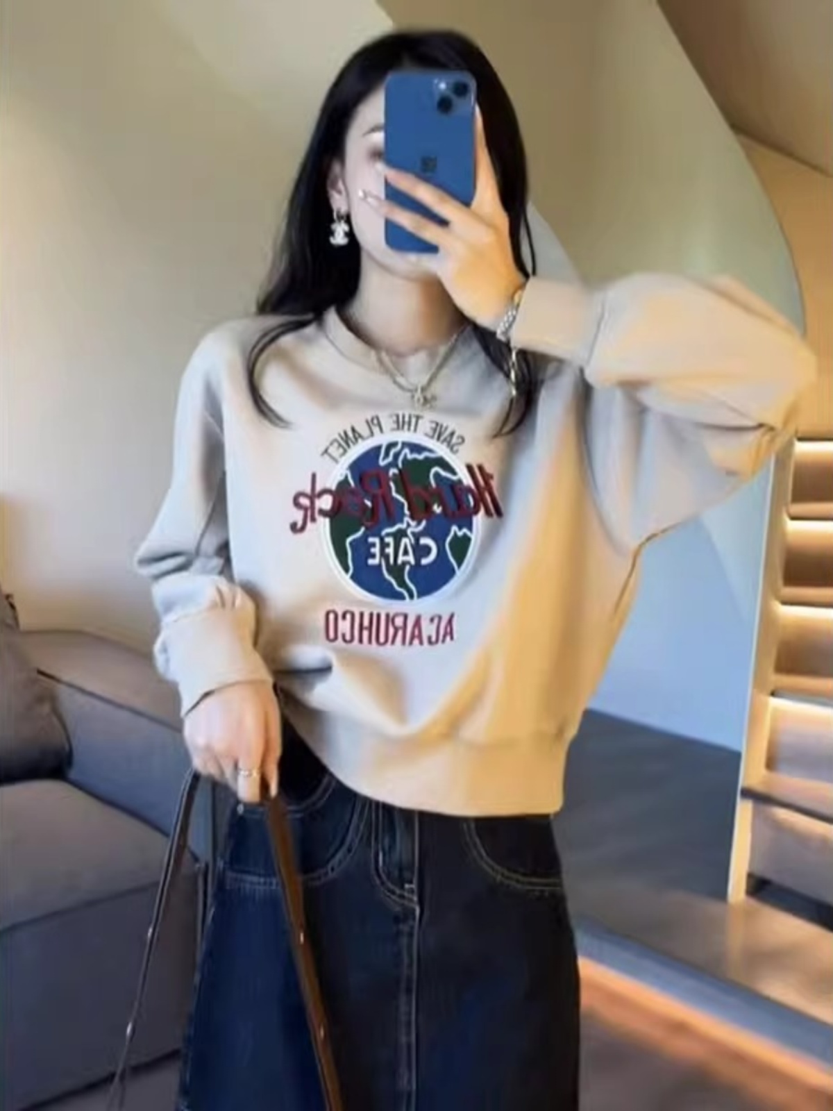 Small American Lazy round Neck Sweatshirt Female Spring & Fall 2025 New Arrival Best Selling European Goods Loose Hood Short Tops