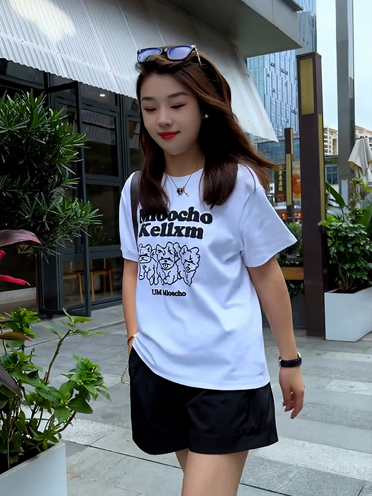 Korean Style White Shoulder Print Short Sleeve T-Shirt Women 2025 New Arrival Best Selling Summer Fancy Casual Slim Looking Tops
