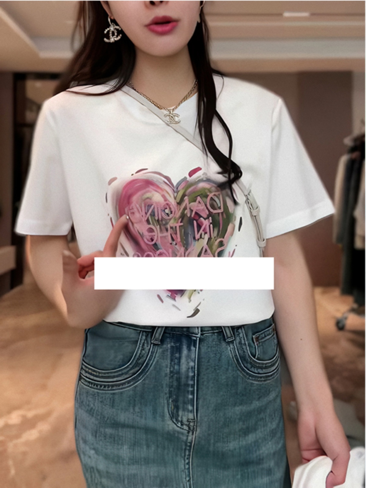 American Fashion Brand White Heavy Weight Pure Cotton Short Sleeve T-Shirt Women's Summer Small Unique Chic Shoulder Printed Half Sleeve