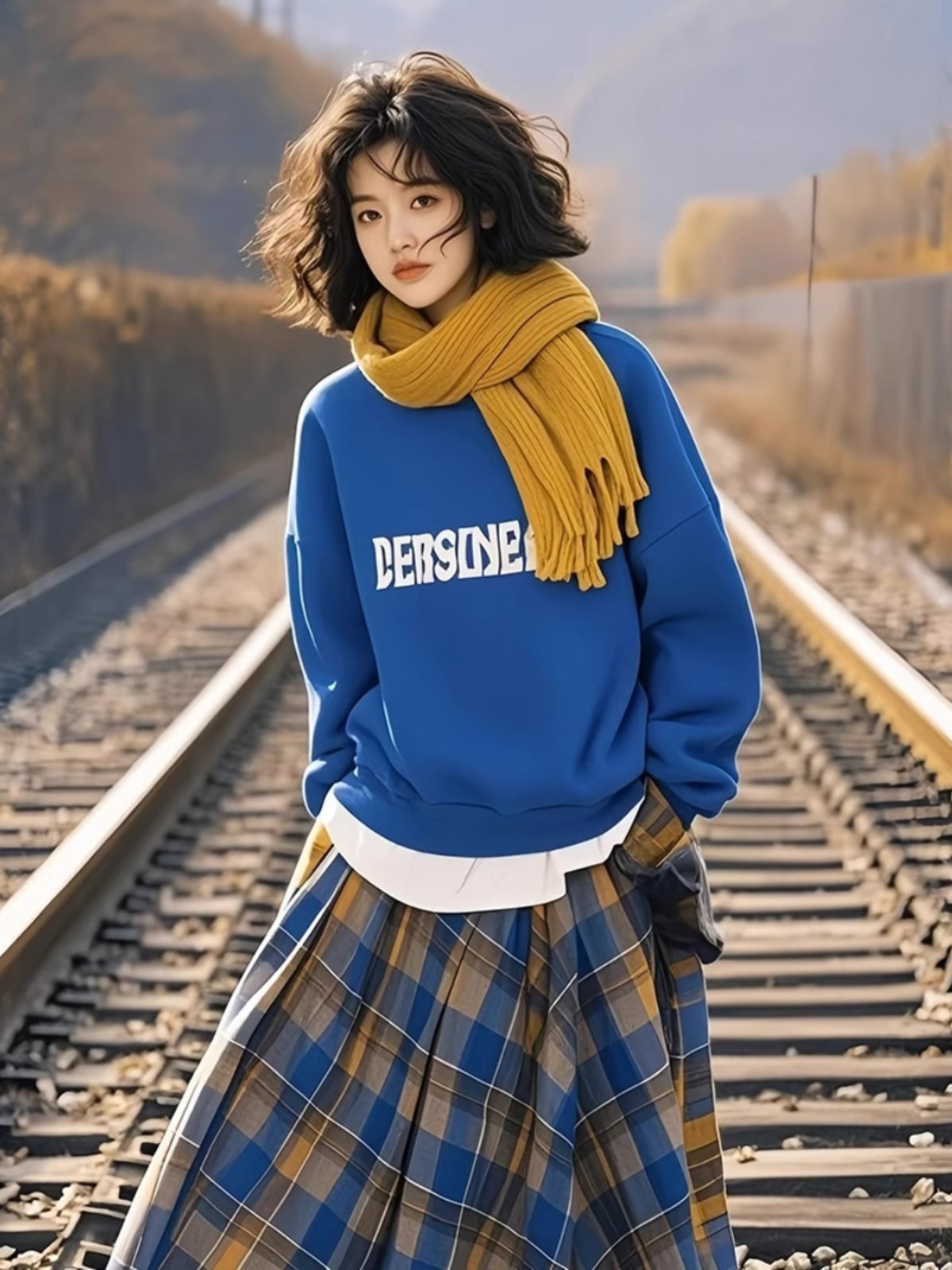 Spring and Autumn All-Match round Neck Klein Blue Sweatshirt Female Junior High School Student New Arrival 2025 Best Selling Fashionable Stylish Top without Hood