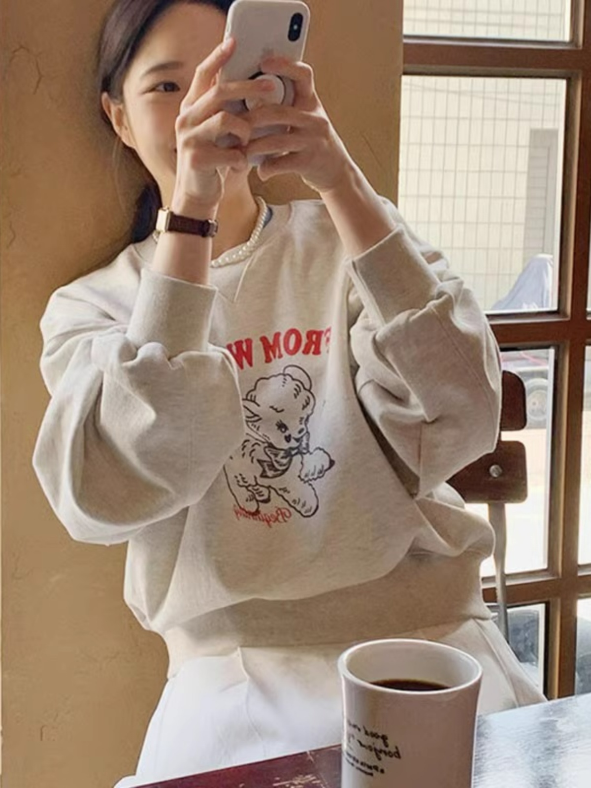 Spring & Fall Loose Simple Comfortable Cartoon Pattern Younger Pullover Outwear Female Korean Style Preppy Style Coat Top Fashion