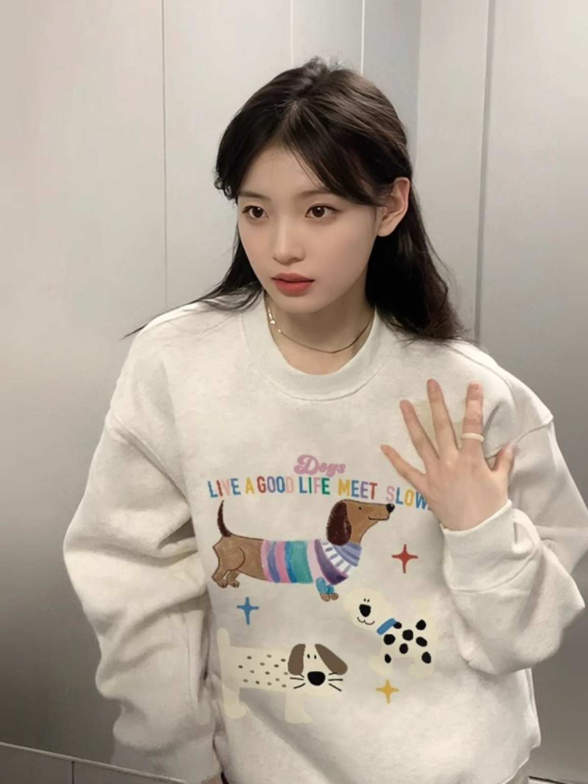 round Neck Sweatshirt Women 2025 New Arrival Best Selling Spring and Autumn Light Gray Long Sleeves Outwear Spring and Autumn Velvet Padded Thickened Top