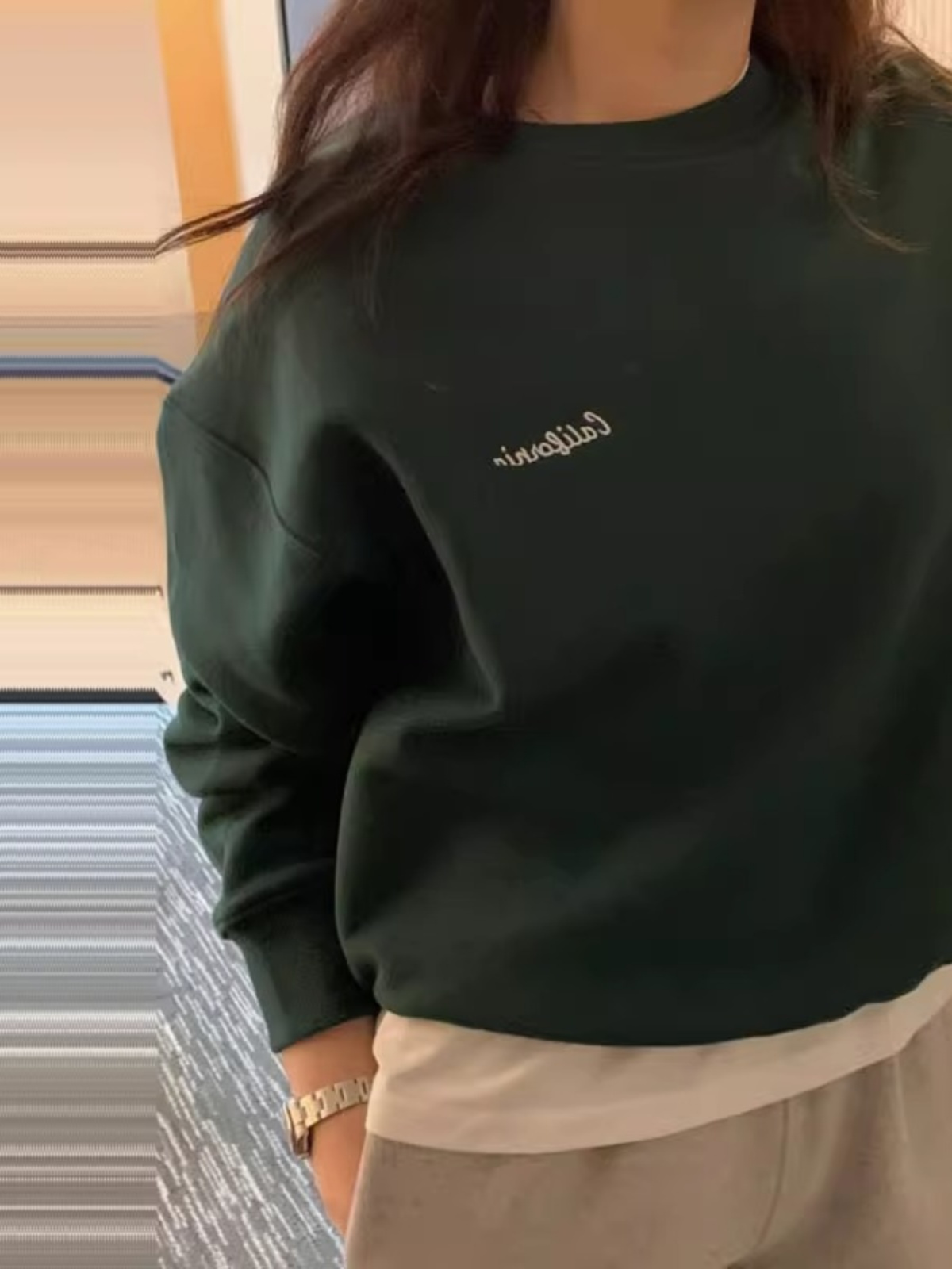 American Letter Printed Fleece Hoodie Women's Short round Neck Tops New Arrival Spring & Fall Loose Casual Thickening Outwear