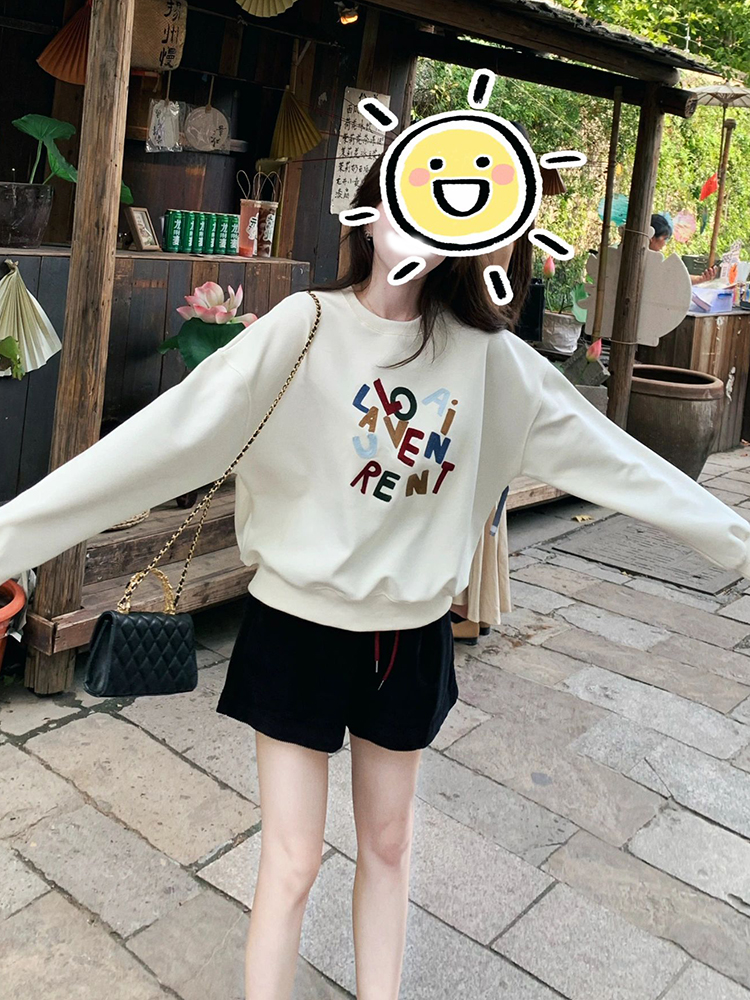 K-style Casual Painted Letter Print Pullover round Neck Tops Female 2025 New Arrival Autumn Fashion All-Matching Long Sleeves Sweatshirt
