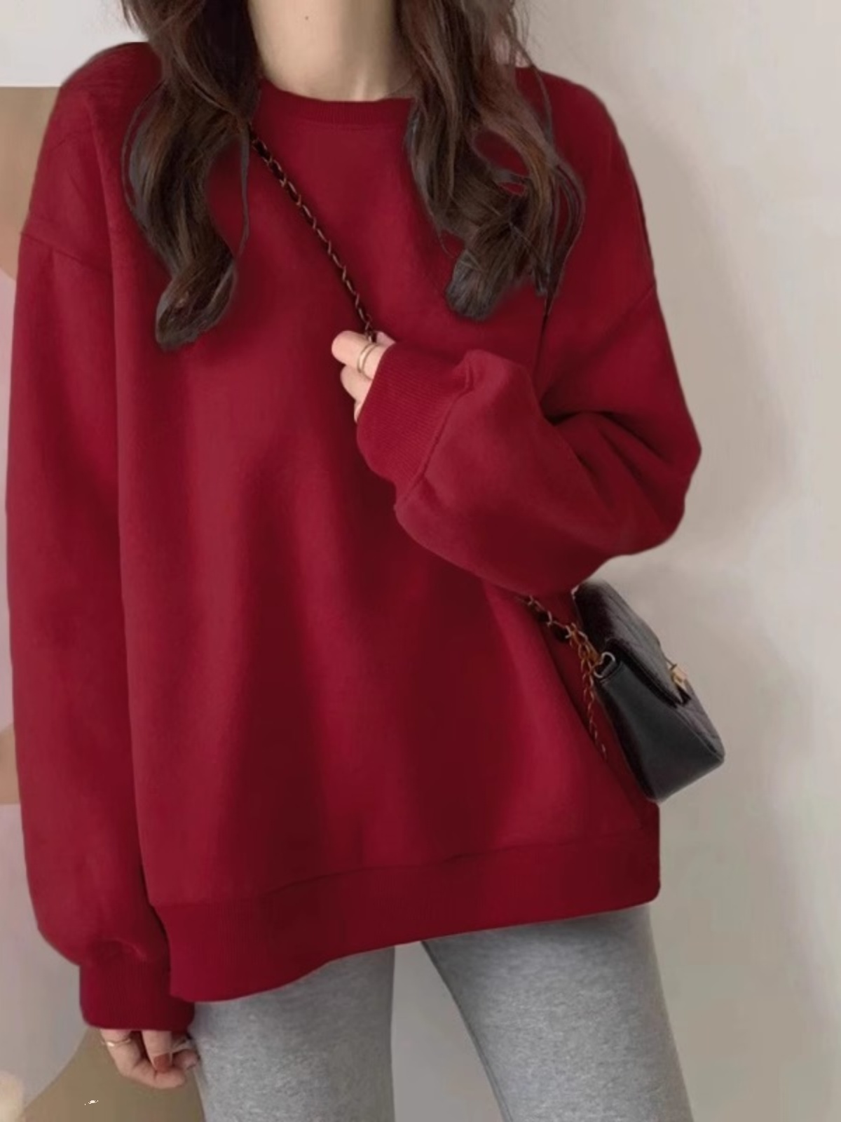 Wine Red Sweatshirt Women's Spring and Autumn round Neck Loose Animal Year Snake Year Clothes Casual Fleece-lined plus Size Women's Clothes Top
