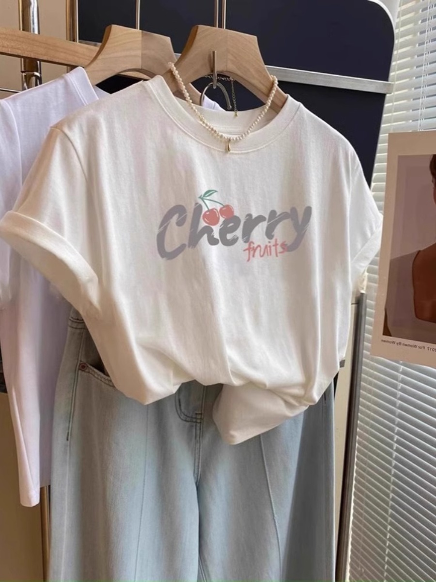 2025 New Arrival Western Style Slimming Flab Hiding White Short Sleeve T-shirt Female Sweet Sexy Chic Temperament Leisure Small Top