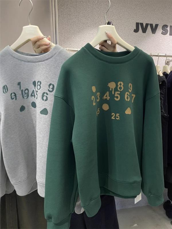 Thirteen Rows European Goods Spring 2025 New Arrival Digital Pattern round Neck Printed Fleece Hoodie Loose Casual Top Female