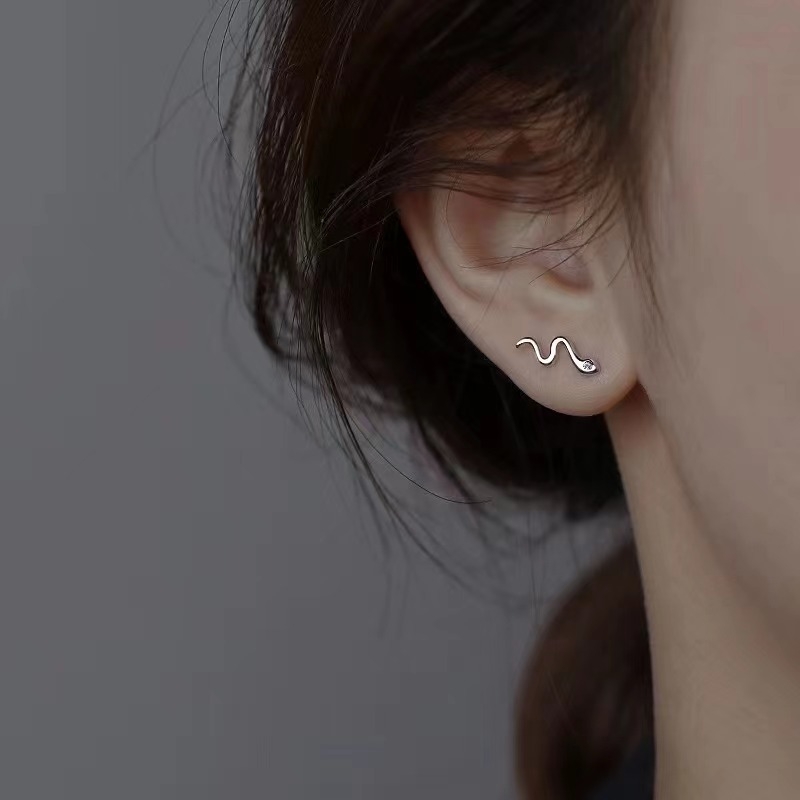 Silver Simulated Snakes Ear Studs One-Pair Package