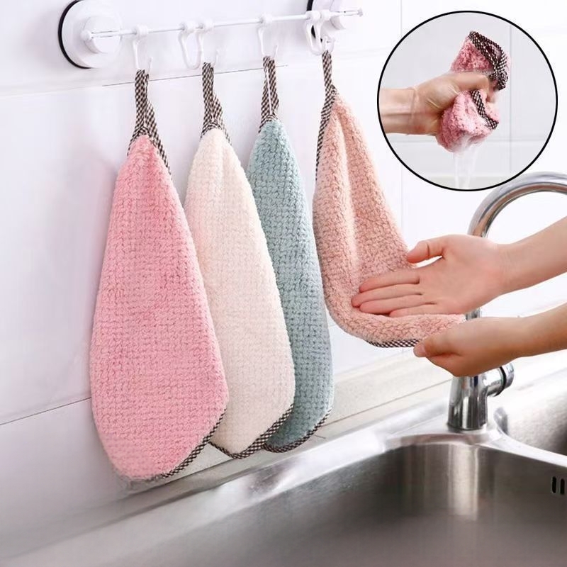 3 Pieces of Hand Towel Hanging Kitchen Cleaning Cloth Absorbent Lint-Free Stain-Resistant Oil-Removing to Clean a Table Scouring Pad