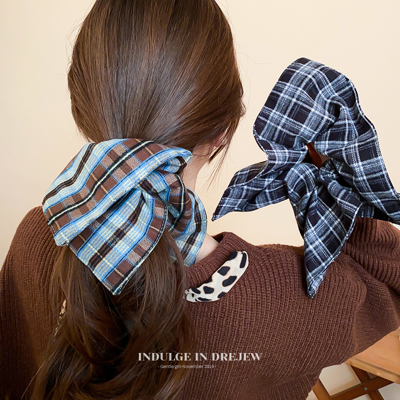 K-style Ruched Gingham Stripes Large Intestine Hair Ring Female 2025 New Arrival Back Head Bun Headband Summer Hair Accessories