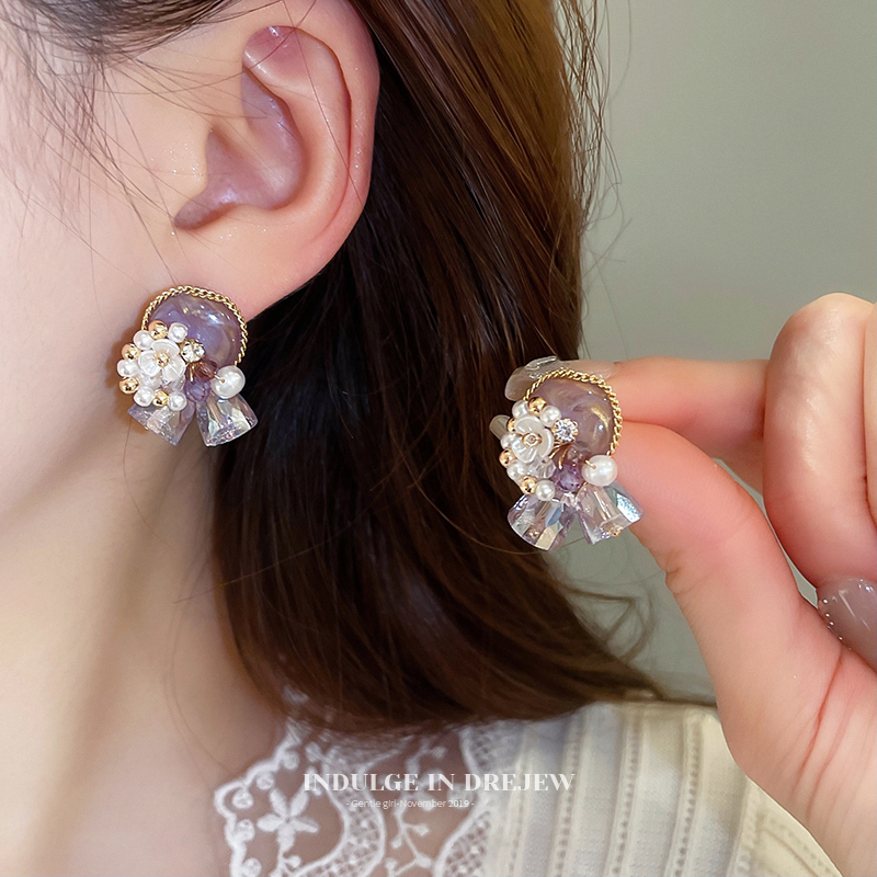 Retro Purple Bell Flower Rhinestone-Embedded Ear Studs Accessible Luxury Fancy Elegant Earrings 2025 New Arrival Best Selling Earrings for Women