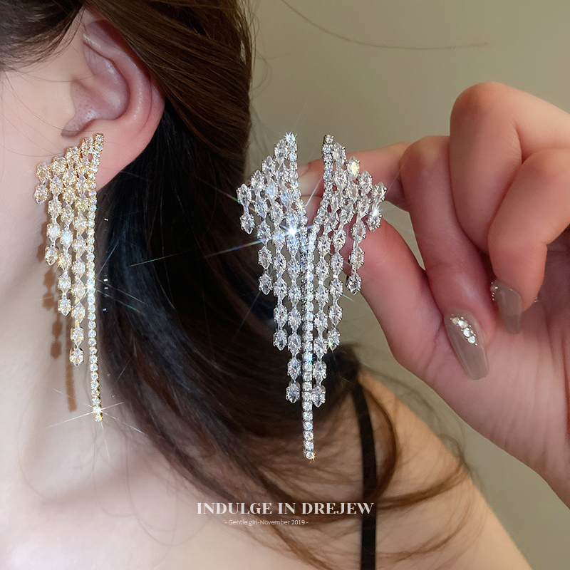 Original Sparkling Full Rhinestone Tassel Earrings for Women Accessible Luxury Fancy Elegant Earrings Exaggerated Exquisite Slim Face Earrings Women