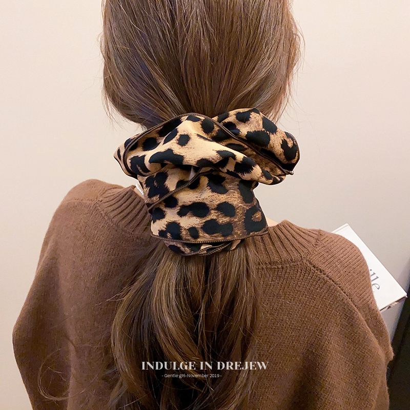 Retro Leopard Print Large Intestine Hairband Balls Headband Women Ponytail High Elastic Durable Rubber Band High Sense Fashion Hair Accessories