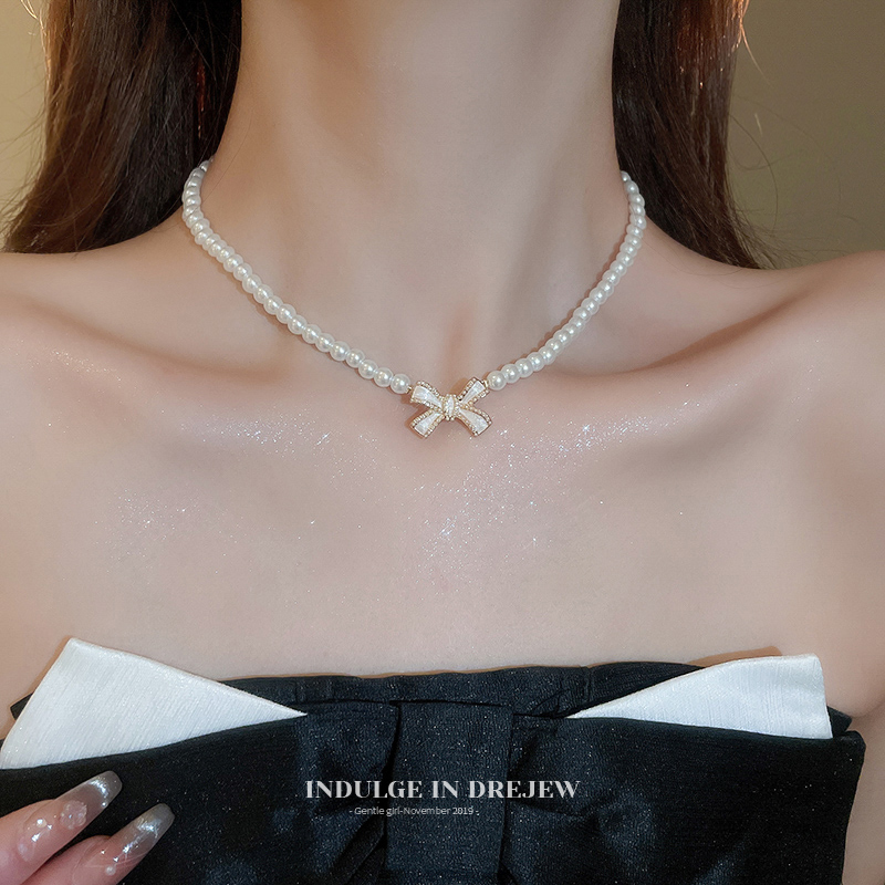 Bows Pearl Beaded Necklace for Women 2025 New Arrival Best Selling Clavicle Chain Accessible Luxury Fancy Sweater Chain Necklace