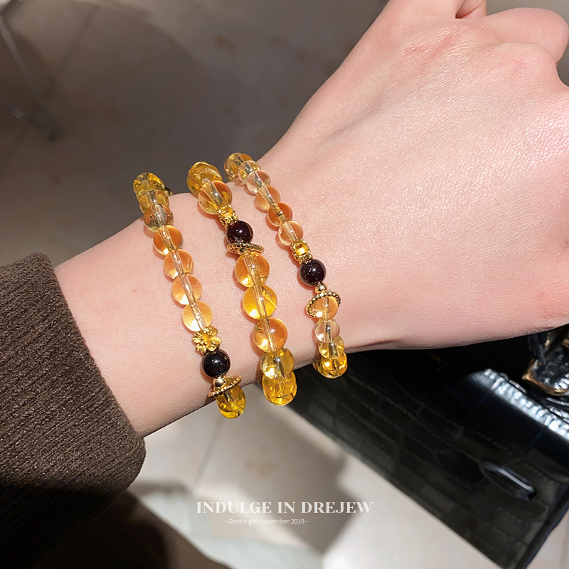 Round Citrine Beaded Bracelet Light Luxury Minority Refined and Simple Fashion Bracelet 2025 New Arrival Best Selling Bracelet for Women
