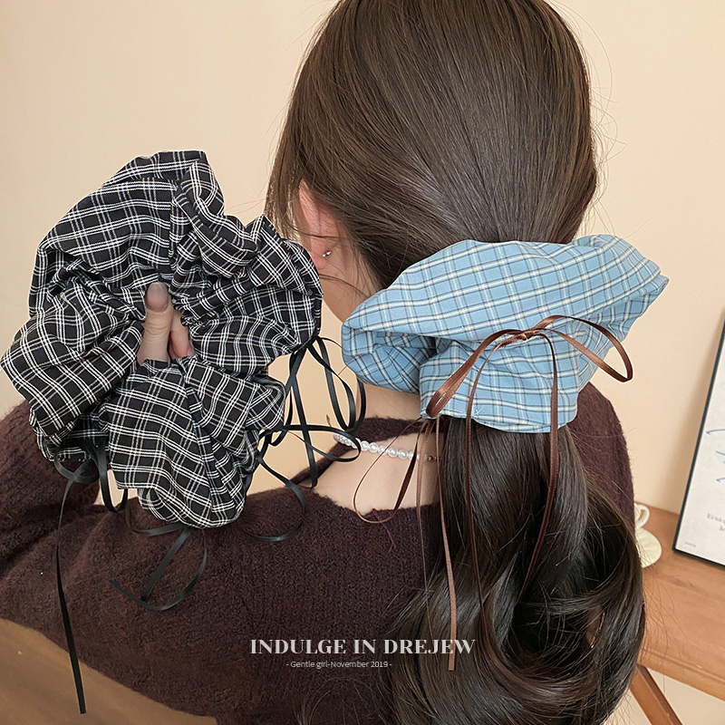 Retro Style Plaid Bows Ruched Large Intestine Hair Band Female 2025 New Arrival Tie Hair Low Ponytail Hair String Hair Accessories