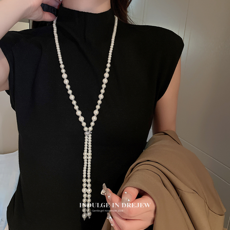 Long Pearl Necklace Women's Light Luxury Minority Sweater Chain Fancy Clavicle Chain 2025 New Arrival Best Selling Necklace Accessories