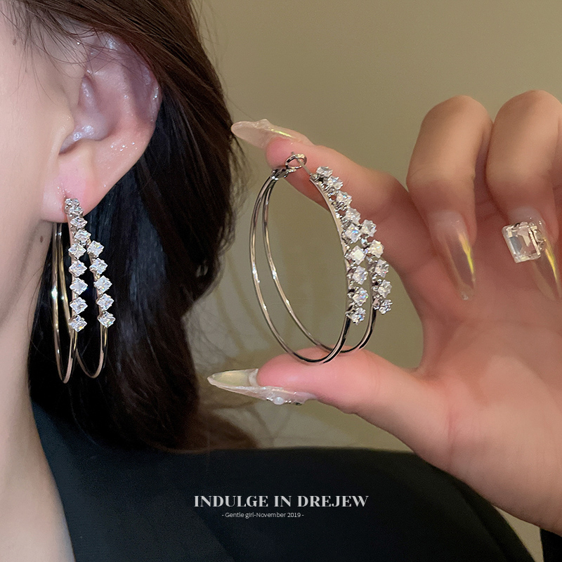 Exaggerated Double-Layer Big Circle Silver Ear Ring Niche Design Hoop Earrings 2025 New Arrival Fancy Earrings for Women