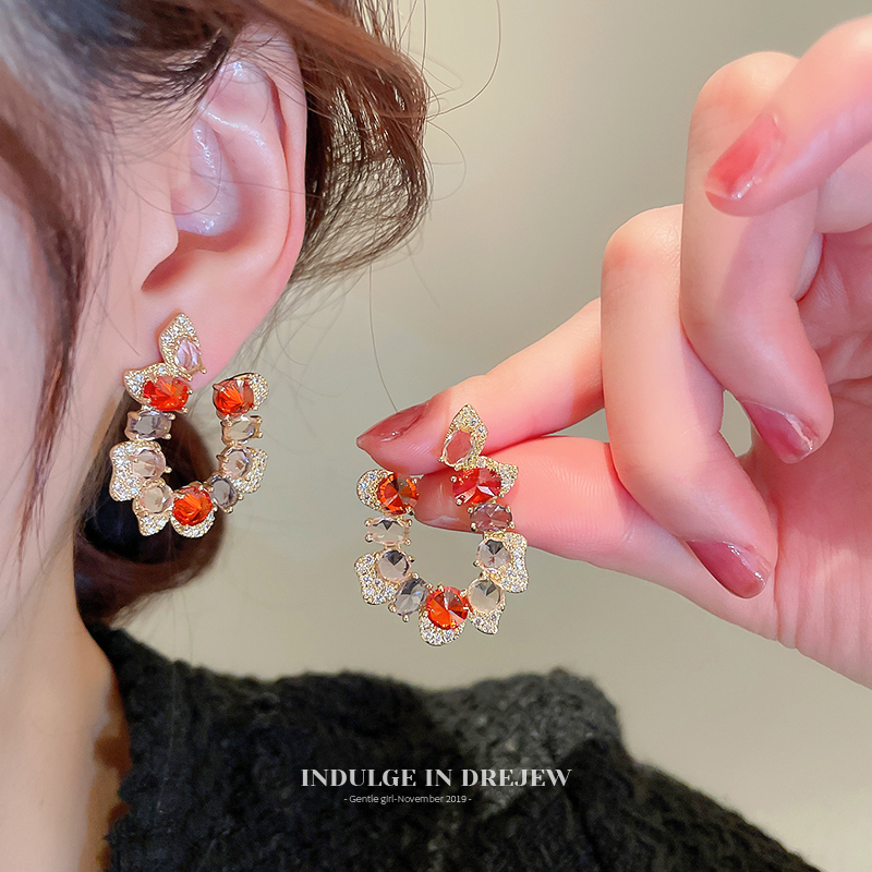 Drejew Zircon Fancy Earrings Stylish Niche Style 2025 New Arrival Tide Earrings Stylish Socialite Earrings for Women