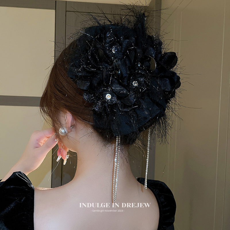 Black Mesh Grip Women's Large Fancy Clip Headdress Hairpin Back Head Updo Classy Shark Clip Hair Accessories