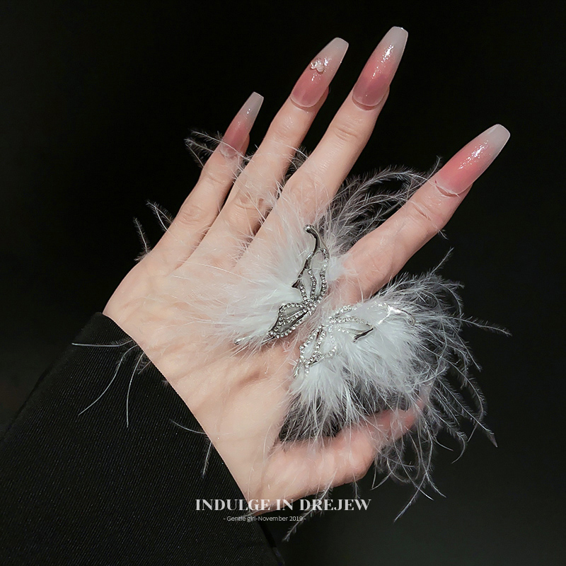 Exaggerated Feather Ring Female Special-Interest Design Accessible Luxury Fancy 2025 New Arrival Best Selling Exaggerated Opening Summer Ring