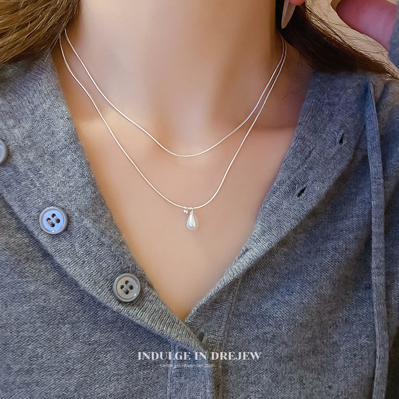 Double-Layer Water Drop Pearl Necklace for Women 2025 New Arrival Fancy Light Luxury Minority Clavicle Chain Ins Sweater Accessories