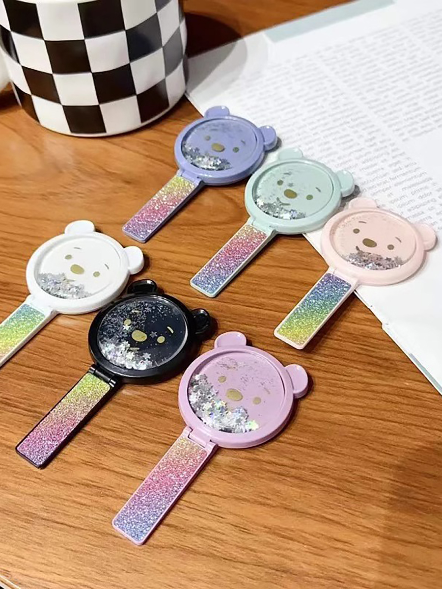 Quicksand Bear Makeup Mirror Mobile Phone Bracket New Arrival Back Sticker Type Makeup Mirror Sub-Bracket Glitter Copybook Ring Bracket