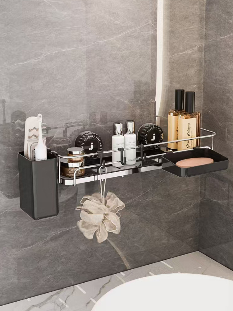 Suction Cup Straight Row Storage Rack Bathroom Storage Rack Storage Utensils Washstand Storage For Home Kitchen Shelf Wash Basin