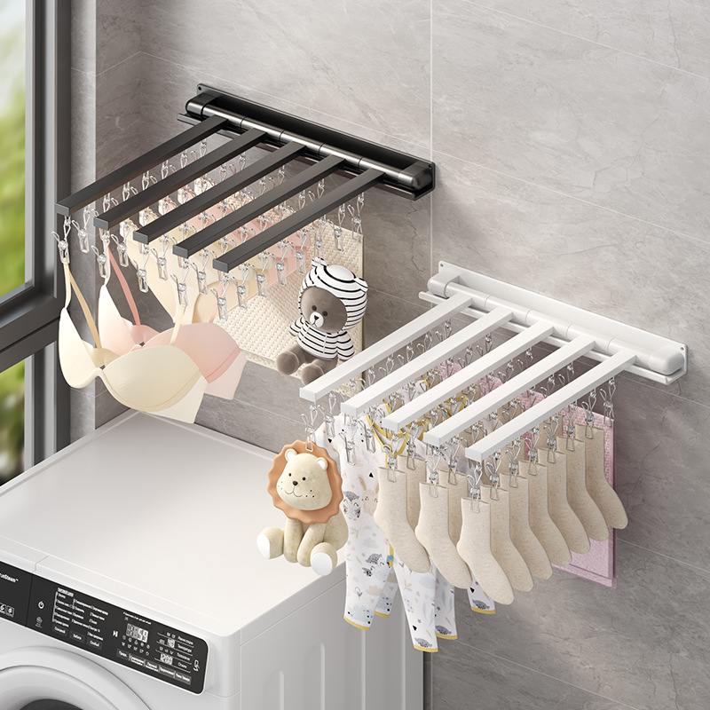 Multifunctional Foldable Drying Rack Clothes Hanger Multi-Clip Wall-Mounted Clothes Drying Handy Gadget For Home Balcony Windproof