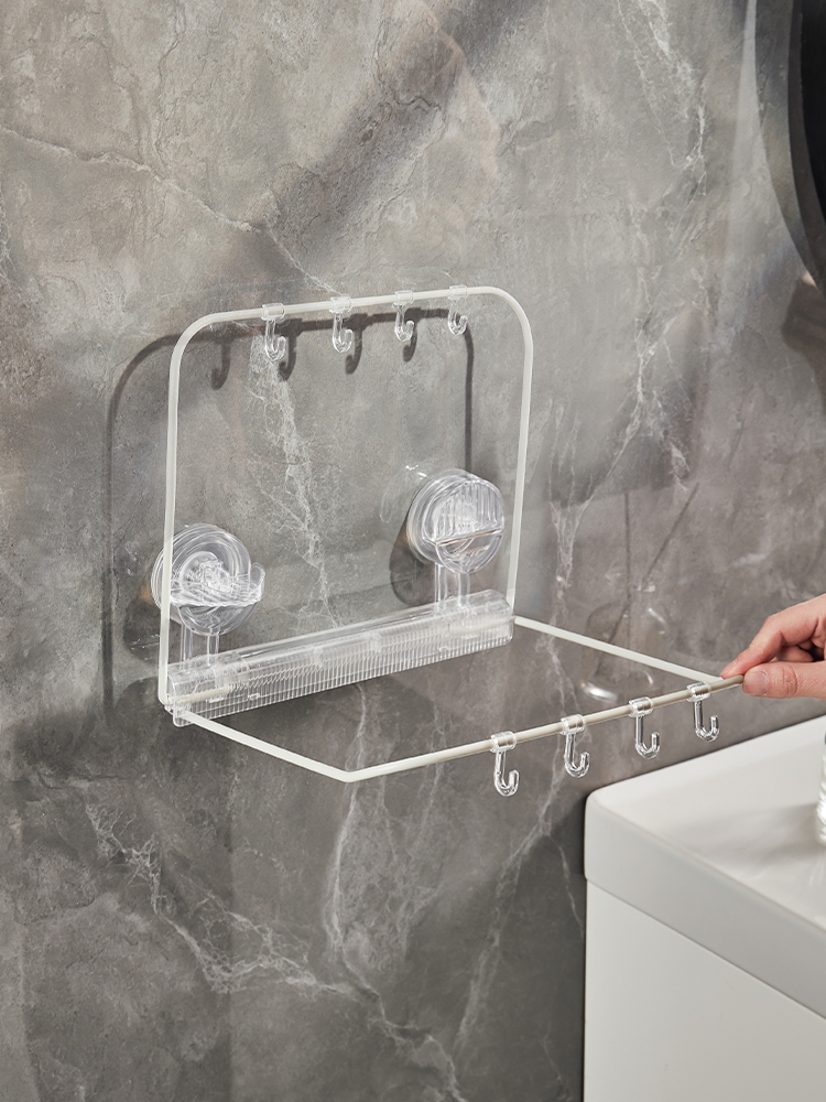 Suction Cup Foldable Washstand Wall-Mounted Bathroom Punch-Free Storage Rack Bathroom Bath Footbath Storage Rack Handy Gadget