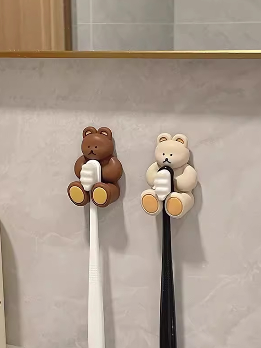 Держатель для зубных щеток на присоске в виде медведя, милый стеллаж для хранения, настенный держатель для зубных щеток без перфорации, красивый стеллаж для ванной комнаты
