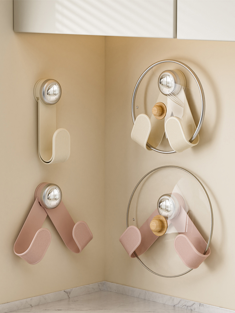 Cream Sucker Rotate Pot Lid Rack Wall-Mounted Punch-Free Kitchen Rack Storage Rack Chopping Board Rack Chopping Board Rack