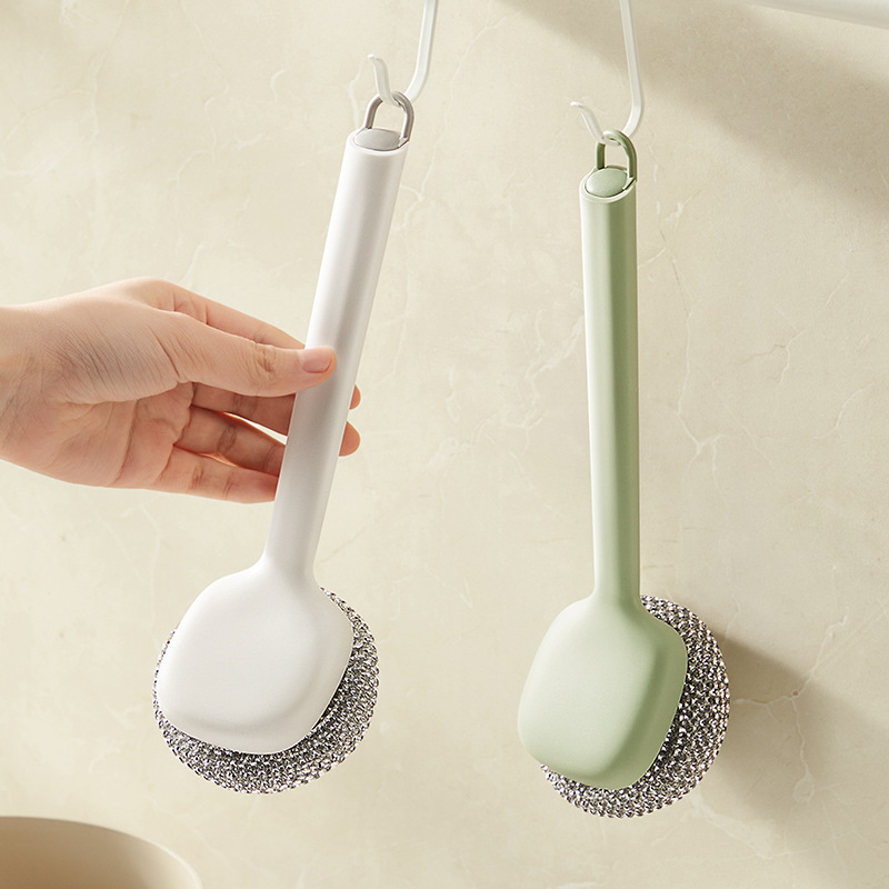 Fresh Long Handle Wok Brush Removable Fabulous Pot Cleaning Tool For Home Brush Bowl Brush Long Handle Stainless Steel Style Steel Wire Ball
