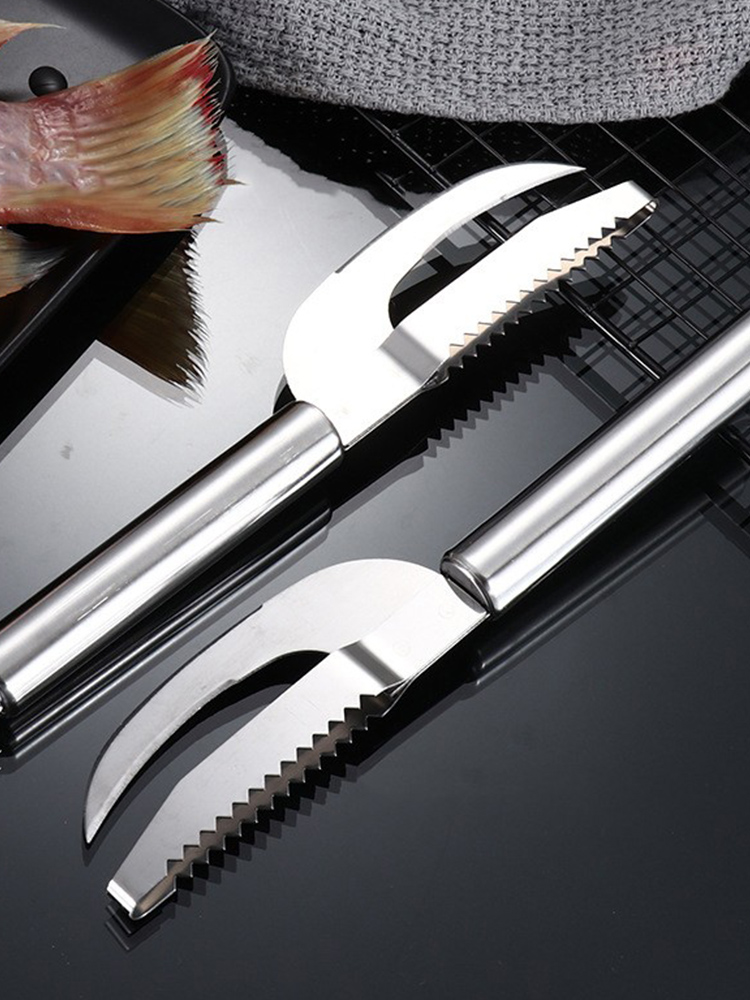 Stainless Steel round Handle Fish Scale Planer Multi-Functional Scale Cutting Tool Manual Fish Scale Peeler Fish Killing Belly Cutting Tool Scale Removal Brush