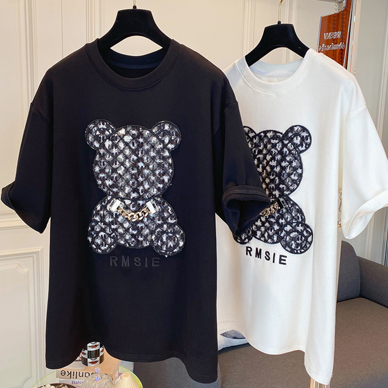 1.00 Kg-150.00 kg Plus Size Ladies Plus Size Short Sleeve T-Shirt Women's Ins Trendy 2024 New Arrival Loose Slim Looking 100% Cotton Coat Bottoming Shirt