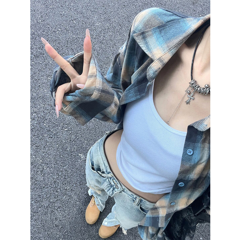 Plus Size American Retro Plaid Shirt Men's and Women's Same Spring & Fall Long Sleeves Shirt Thin Loose Versatile Casual Top
