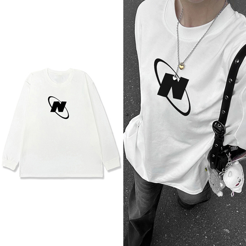 American Fashion Brand High Street Letter Print Pure Cotton Long Sleeves T-shirt Female Ins Autumn Leisure Easiest for Match Loose Inner Wear Blouse