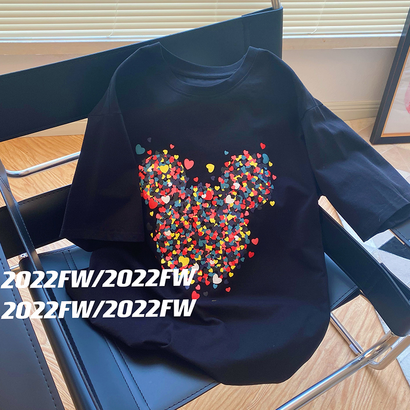 Extra Large Size 1.00 Kg-150.00 Kg Pure Cotton Short Sleeve T-Shirt Women's Summer 2024 Mid-Length Cartoon Print New round Neck Half Sleeve Tops