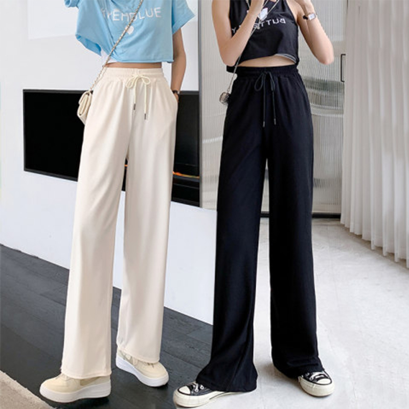 100-150kg Chubby Girl Slimming High Waist Draping Wide-Leg Pants, Spring/Autumn Plus Size Straight Floor-Length Pants
