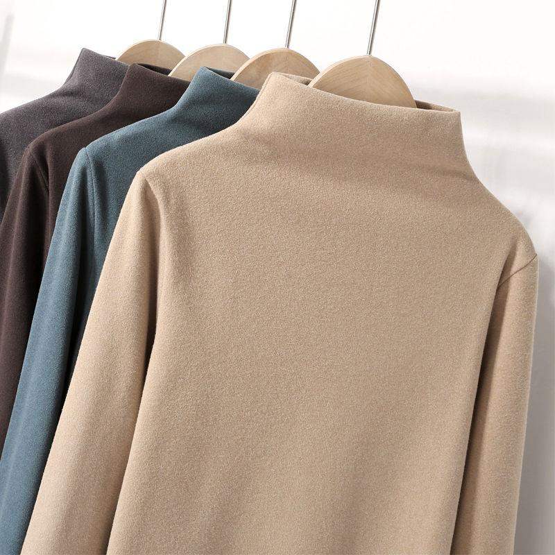 Plus Size Plus Size Ladies Dralon Half Turtleneck Bottoming Shirt Women's Fall and Winter Western Style Inner Wear Thickened Long Sleeves T-Shirt Silm Top Clothes