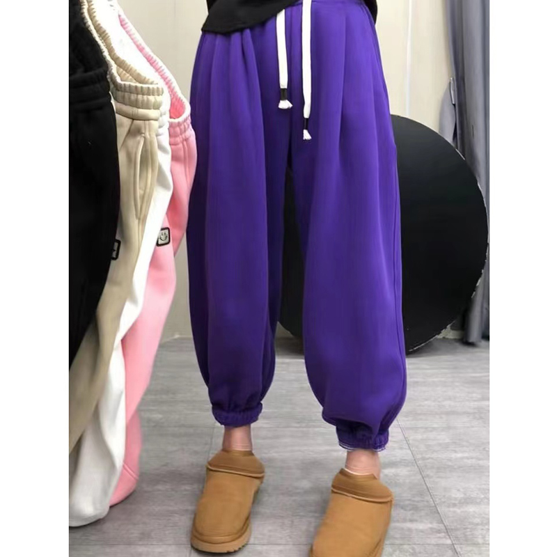 Extra Large 1.00 Kg-150.00 kg Fat M Winter Labeling Smiley Face Fleece-lined Lantern Sweatpants Women Fashion Loose Casual Harem Pants