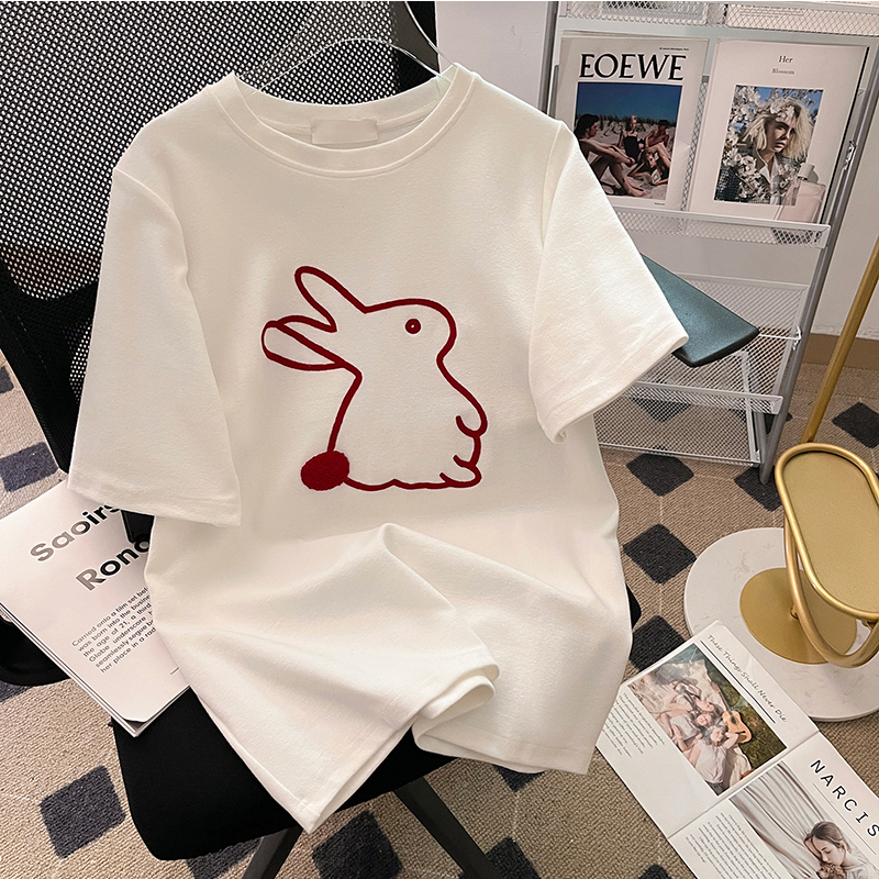 Fat mm 150.00kg over Plus Size Women's Cotton Short-Sleeved T-shirts Female Summer Fashion New Loose Slim Looking Fat Hiding Top