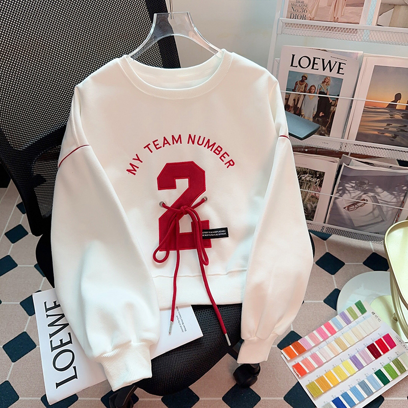 Plus Size Short Small Sweatshirt Women's Fall New Arrival Western Style Youthful-Looking Loose Design Thin Tops 2024