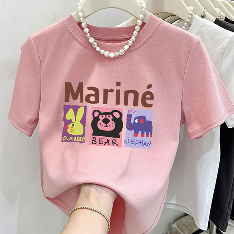 Plus Size Chubby Girl 1.00 Kg-150.00 Kg Pure Cotton Short Sleeve T-Shirt Female Summer New Loose Cartoon Printed Crew Neck Top Ins Fashion